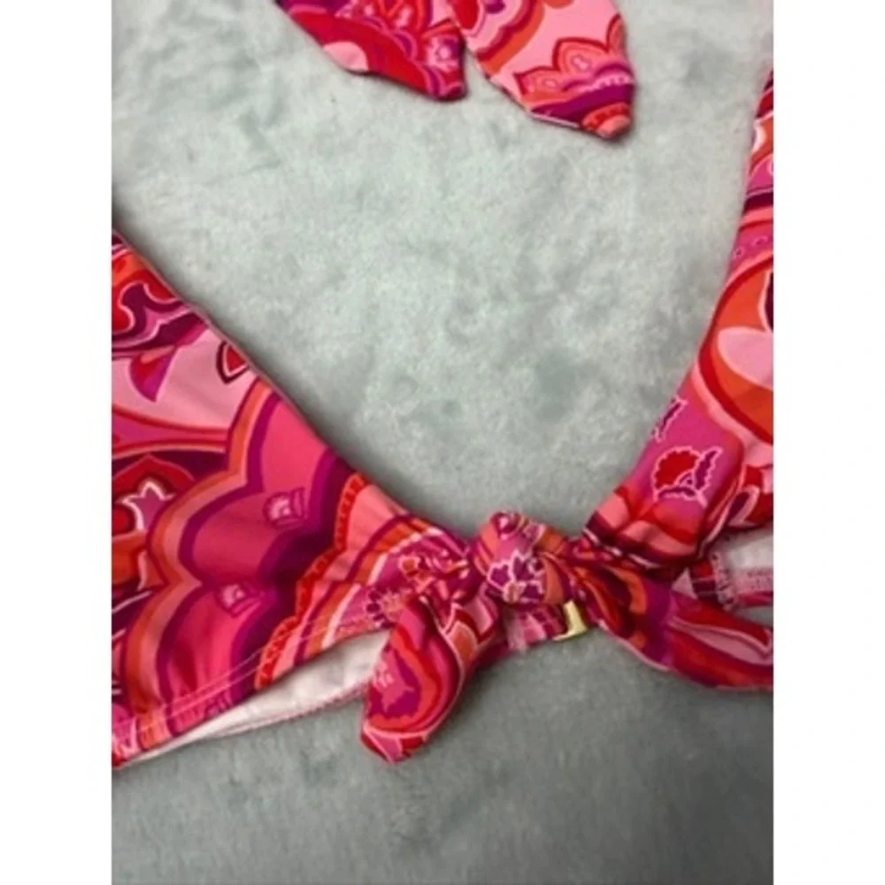 NWT Lauren Ralph Lauren Bikini Top Womens Pink Paisley Halter Triangle 16 $90